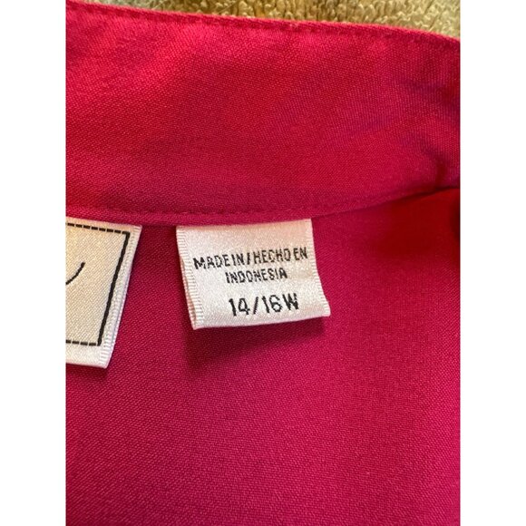 Kathy Che Button-Up Red Tunic Shirt 14/16W Mandarin Collar Roll Tab Sleeves - Picture 5 of 10